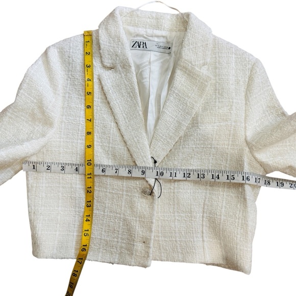 Zara cream tweed 3/4 sleeves with rhinestones buttons blazer cropped jacket NEW - Picture 4 of 8